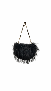 Black Pom Pom Faux Fur Clutch/ Crossbody Bag