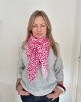 Bright Pink & White Leopard Print Cotton Triangle Scarf