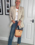 Dark Tan & Raffia Bucket Bag