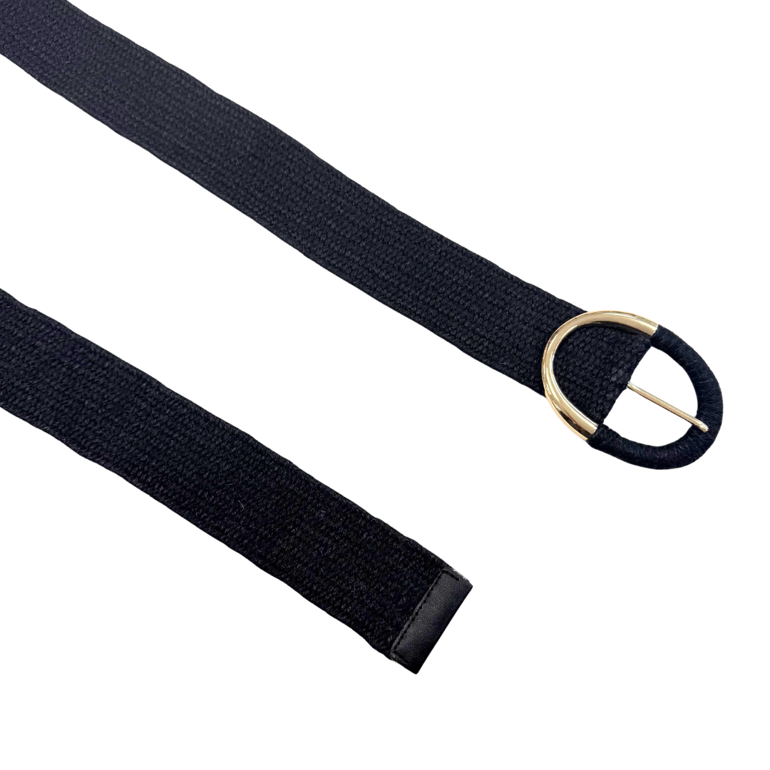 Black Wide Linen Stretch Belt