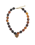 Brown Resin Beaded Necklace with Gold Heart