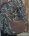 Dark Brown Suede Large Shoulder/ Crossbody Bag