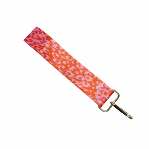 Pink & Orange Animal Print Wrist Strap - Gold Hardware