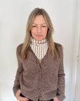 Taupe & Cream Stripe Knitted Triangle Scarf/ Necktie