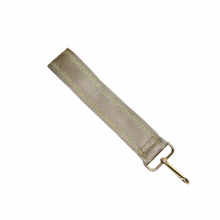 Load image into Gallery viewer, Pale Taupe &amp; Gold Stripe Wrist Bag Strap - Gold Hardware
