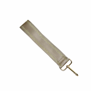 Pale Taupe & Gold Stripe Wrist Bag Strap - Gold Hardware