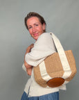 Cream Handled Straw Tote Bag
