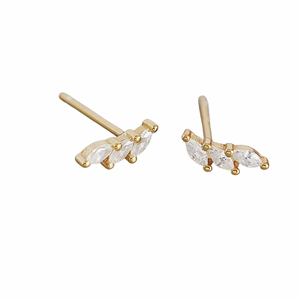 Gold Crystal Wave Stud Earrings