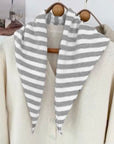 Grey & Cream Stripe Knitted Triangle Scarf/ Necktie