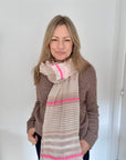 Taupe & Pink Stripe Luxury Scarf