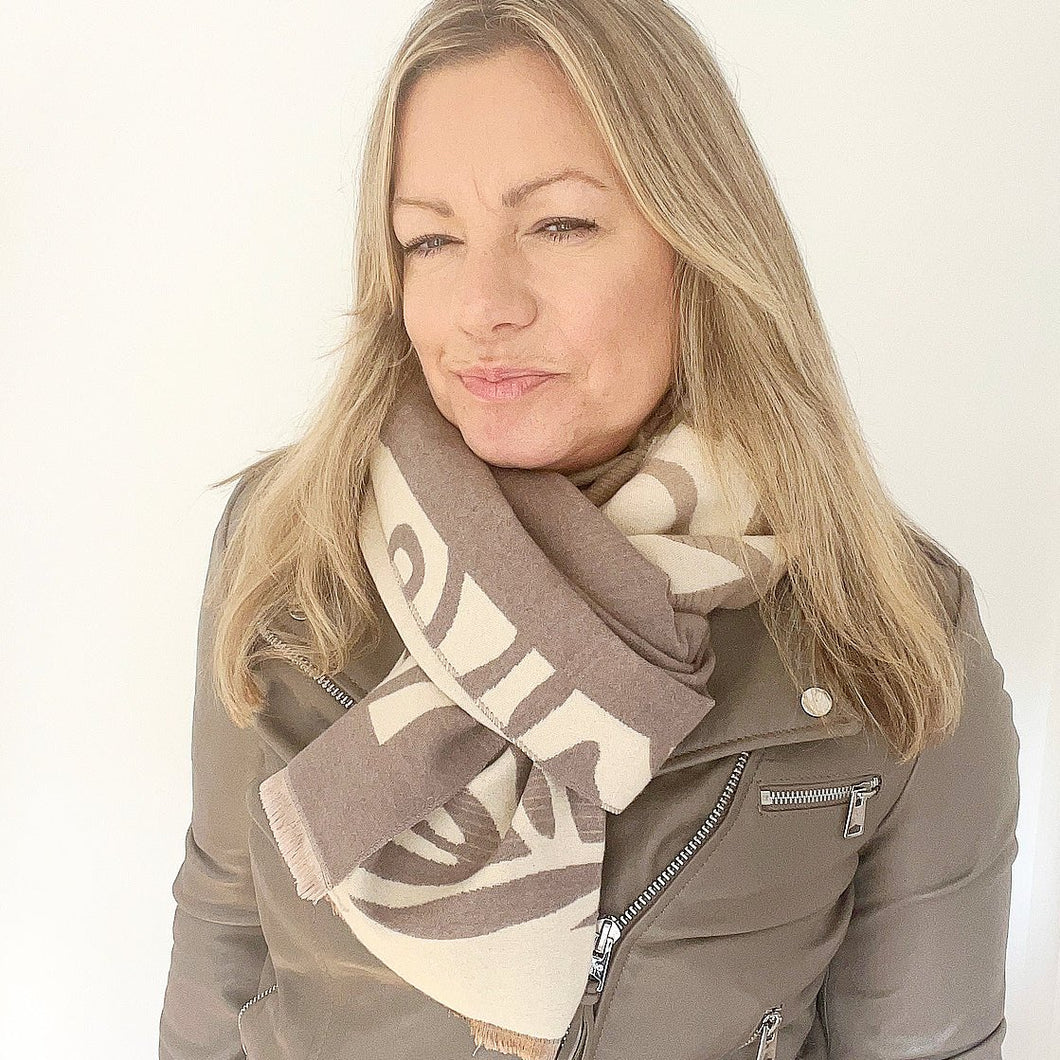 Pre-order for dispatch w/c 7/10 - Taupe & Cream Zebra Print Blanket Scarf