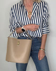 Light Taupe Leather Bucket Bag