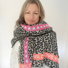 Load image into Gallery viewer, Black &amp; Cream WILD LOVE Animal Print Scarf
