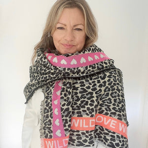 Black & Cream WILD LOVE Animal Print Scarf