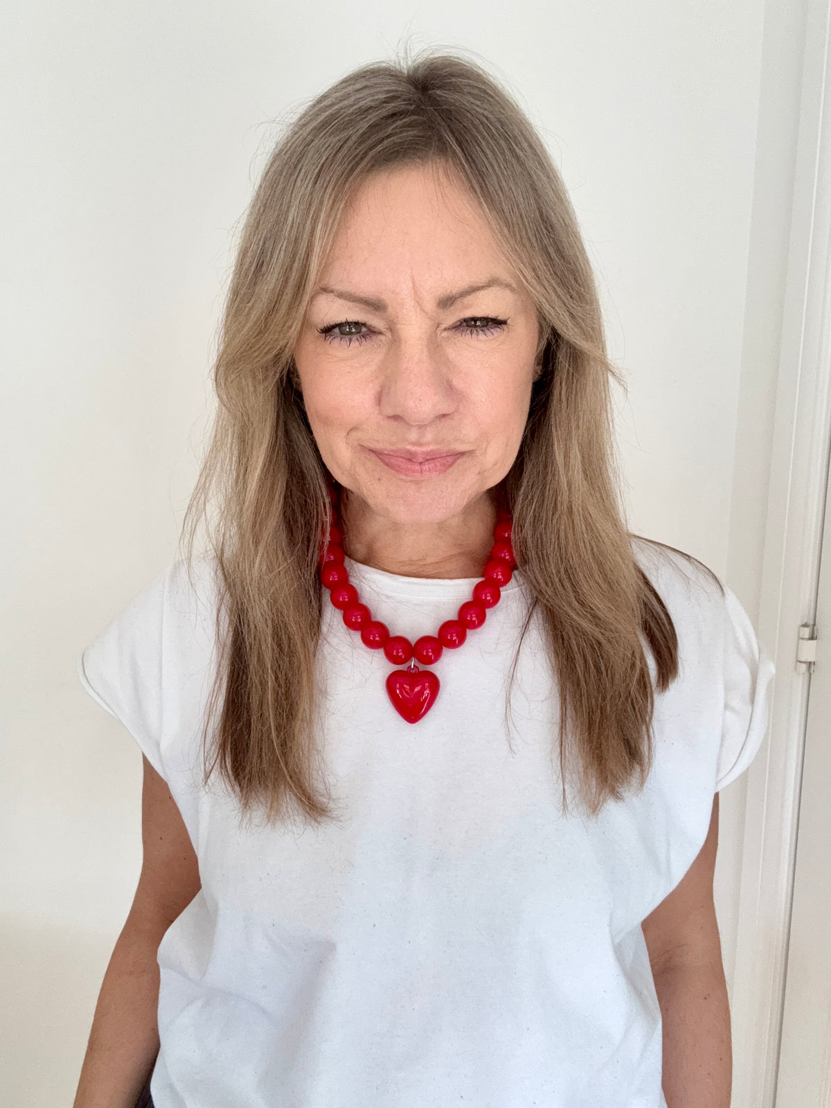 Red Heart Acrylic Beaded Necklace