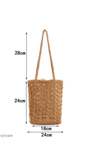 Beige Knitted Tote Bag with Cotton Drawstring Lining