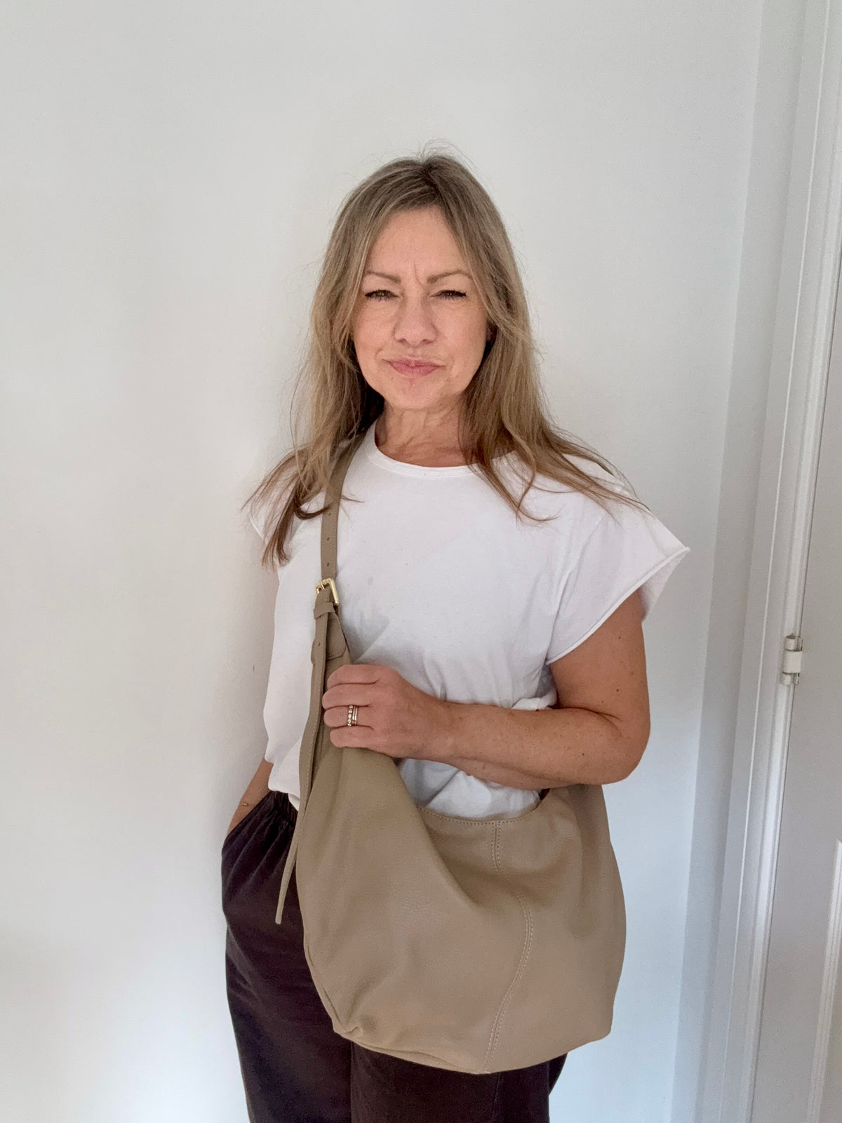 Taupe Leather XL Crossbody Swing Bag