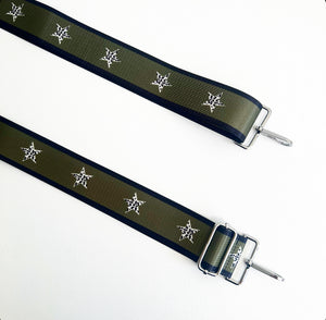 Black & Khaki Stripe Animal Star Bag Strap - Silver Hardware