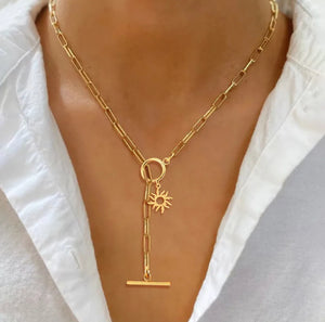 Gold Paperclip & Sunburst Necklace