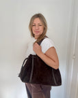 Dark Brown Structured Suede Shoulder/ Crossbody Bag