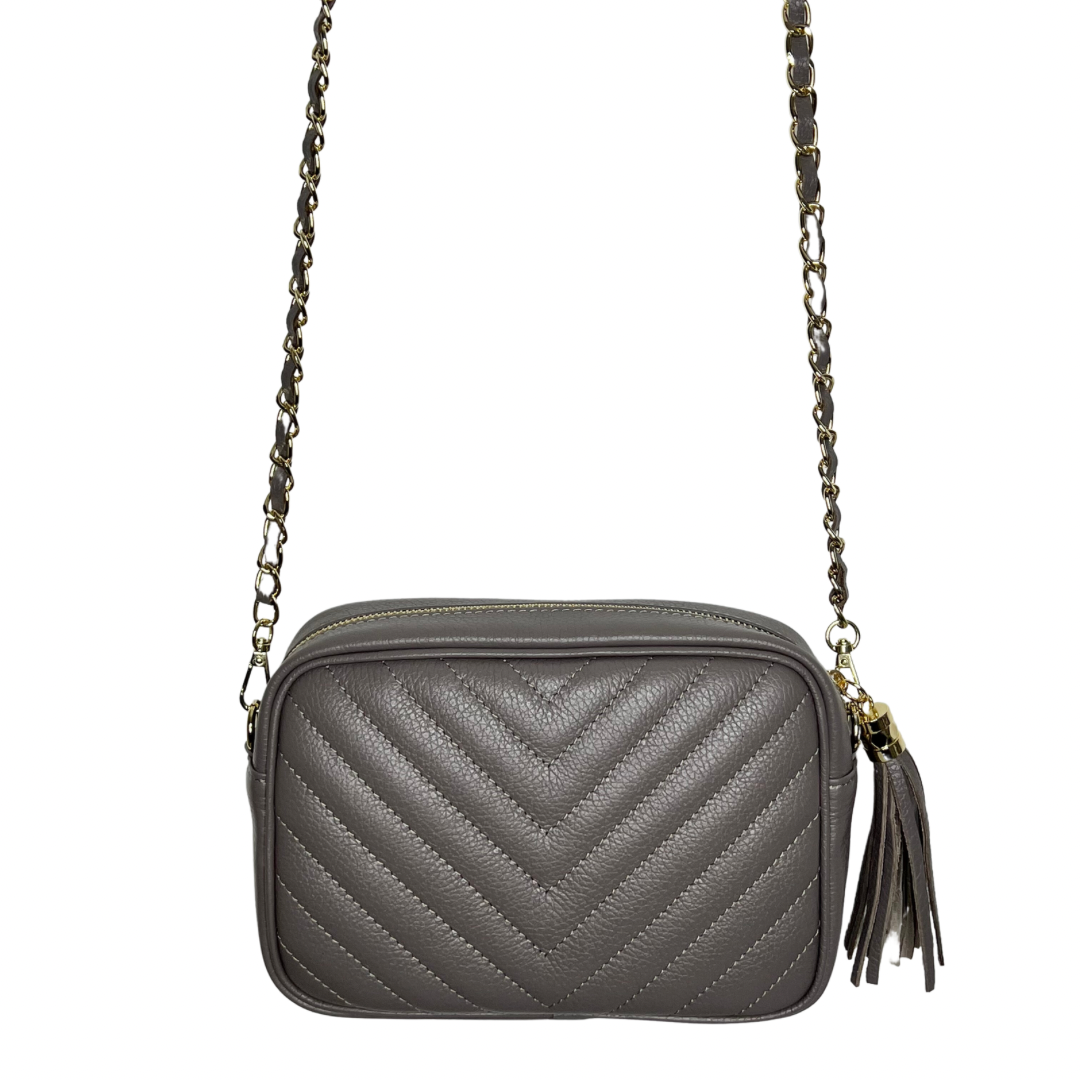 Dark Taupe Chevron Tassel Bag