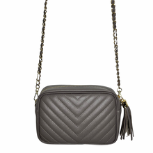 Load image into Gallery viewer, Dark Taupe Chevron Tassel Bag
