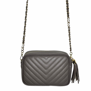 Dark Taupe Chevron Tassel Bag