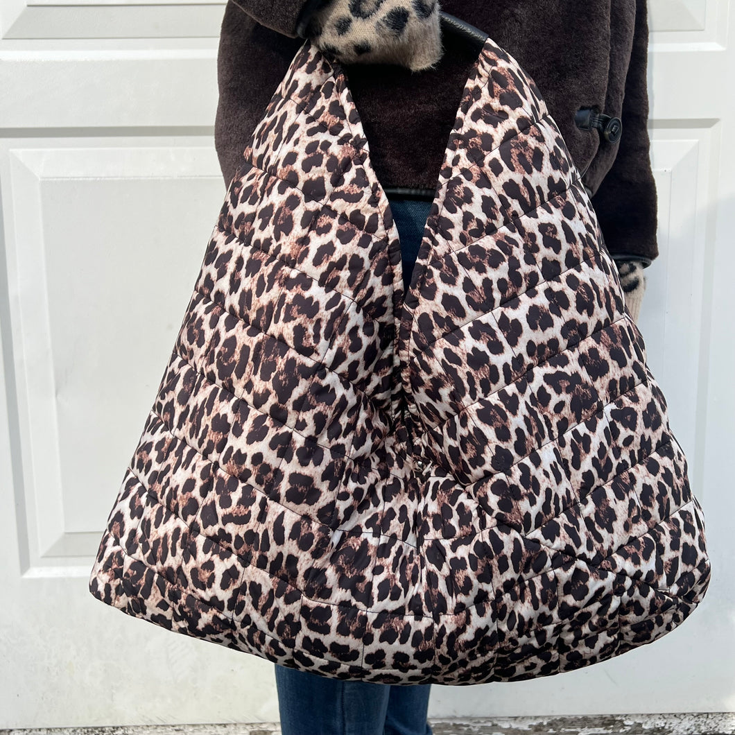 Leopard Print Quilted Tote Bag