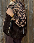 Dark Brown Suede Zip Feature Large Shoulder/ Crossbody Bag