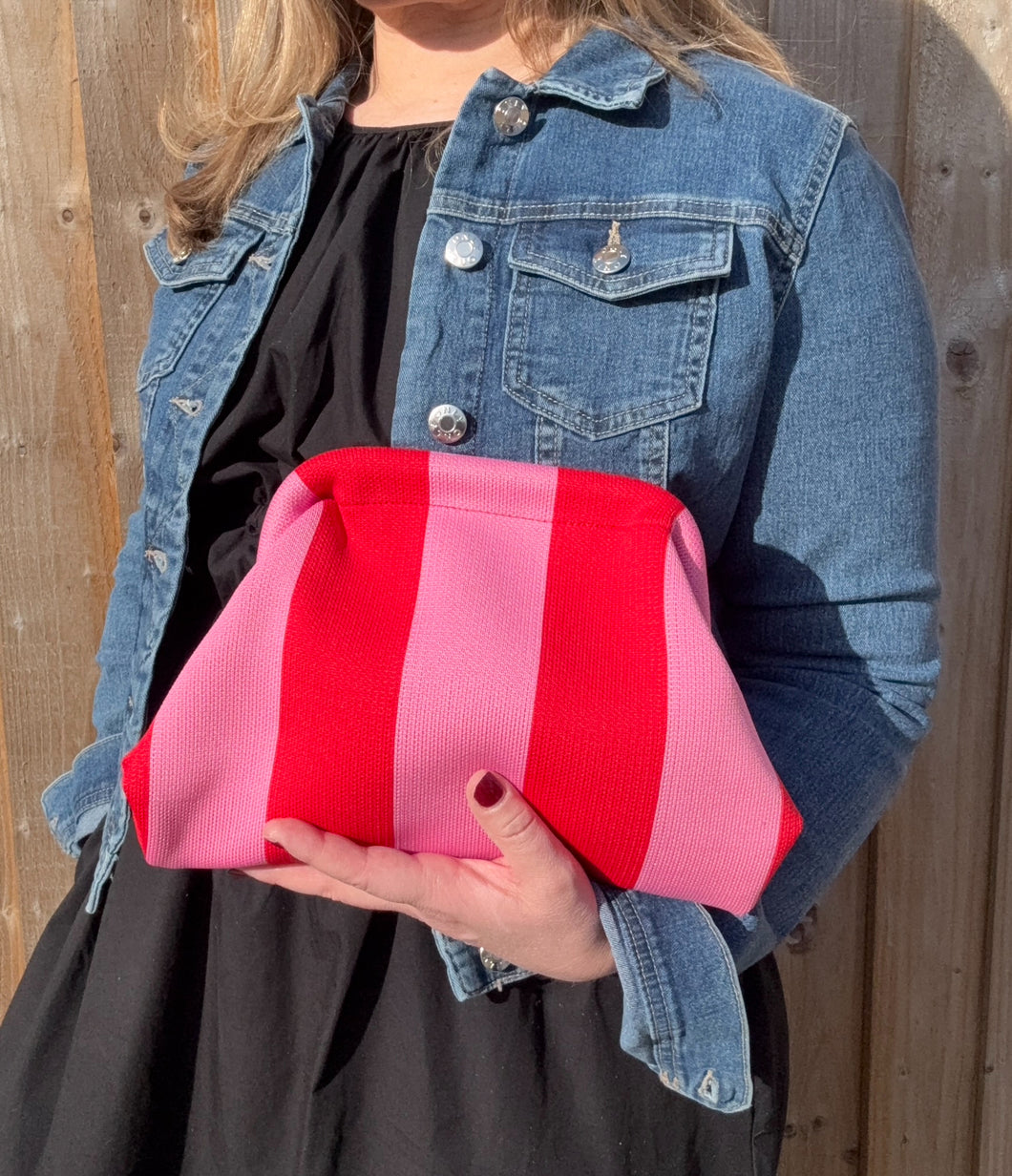 Red & Pink Stripe Knitted Cloud Bag