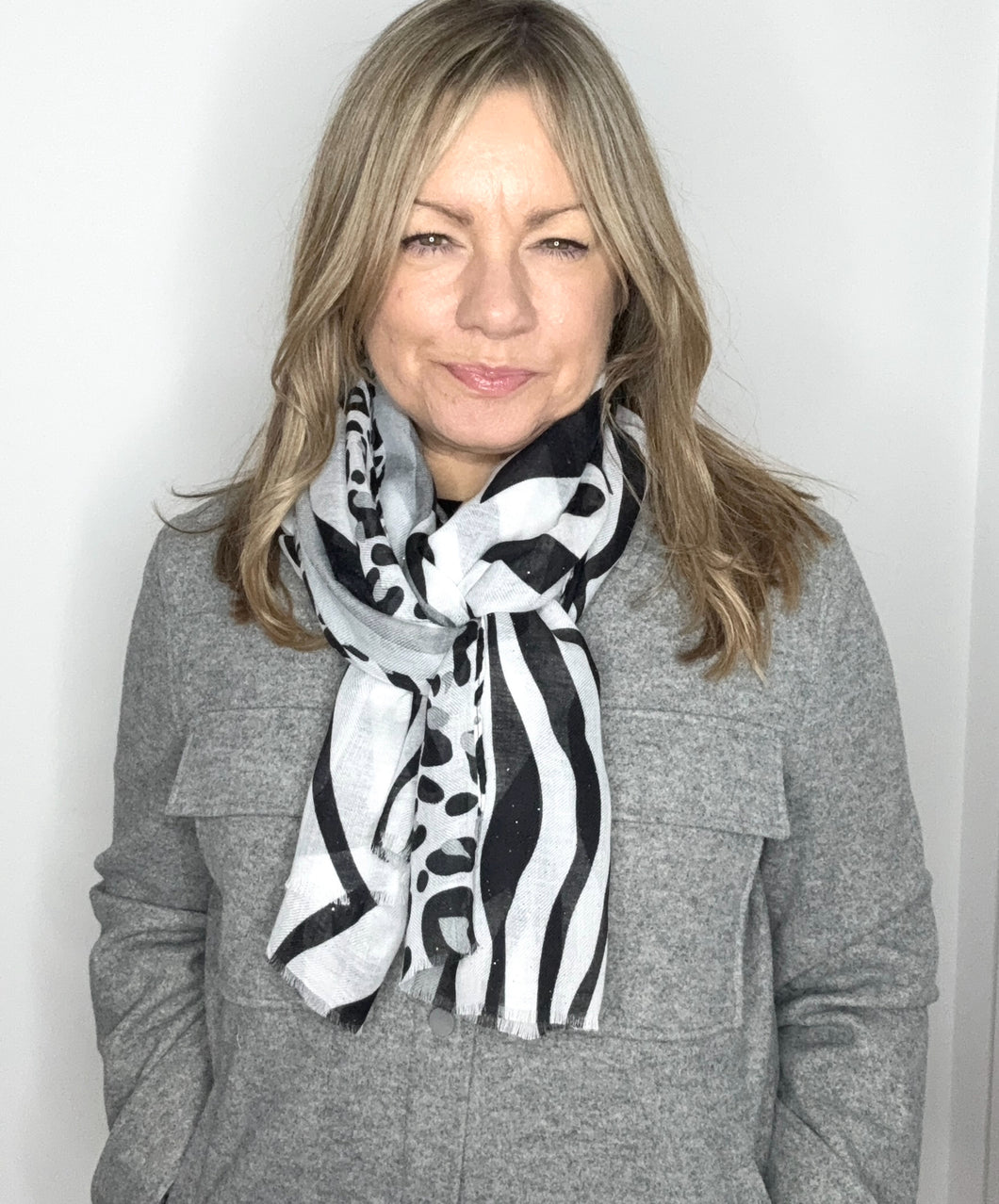 Black & Grey Leopard & Zebra Print Scarf