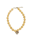 Beige Resin Beaded Necklace with Gold Heart