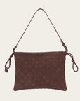 Brown Faux Suede Leather Weave Crossbody/ Clutch Bag