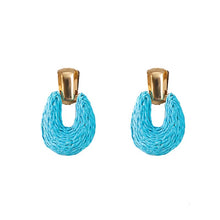 Load image into Gallery viewer, Gold &amp; Turquoise Raffia Statement Earrings
