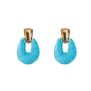 Gold & Turquoise Raffia Statement Earrings