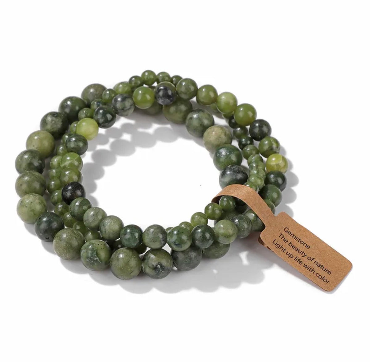 Green Gemstone Beaded Stretch Bracelet Stack