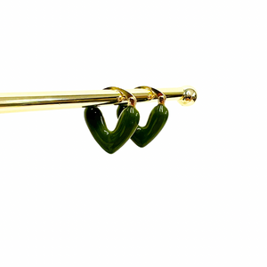 Green Enamel Heart Earrings