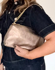 Bronze Leather Clutch/ Shoulder/ Crossbody Bag with Chain Strap & Leather Crossbody Strap