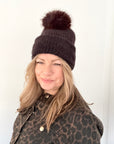 Dark Brown Knitted Pom Pom Hat