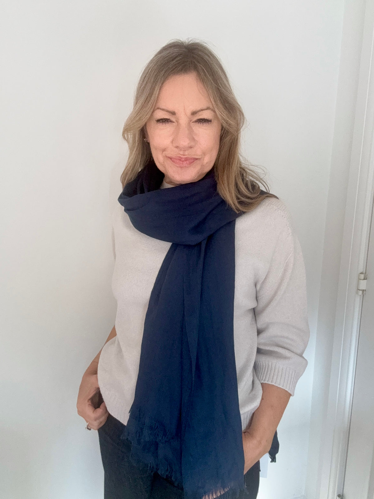Navy Plain Lightweight Scarf