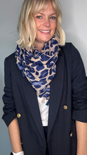 Load image into Gallery viewer, Blue Leopard Print Tassel Scarf
