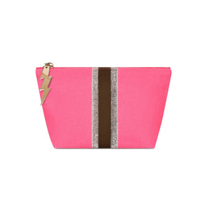 Bright Pink Glitter Stripe Small Clutch/ Make Up Bag