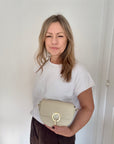 Cream Leather Clutch/ Crossbody Bag