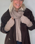 Taupe Knitted Hat & Scarf Set