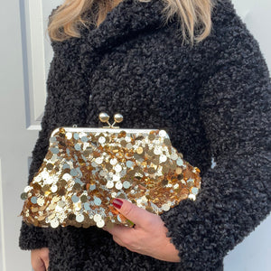 Gold Sequin Clutch/ Crossbody Bag - Large