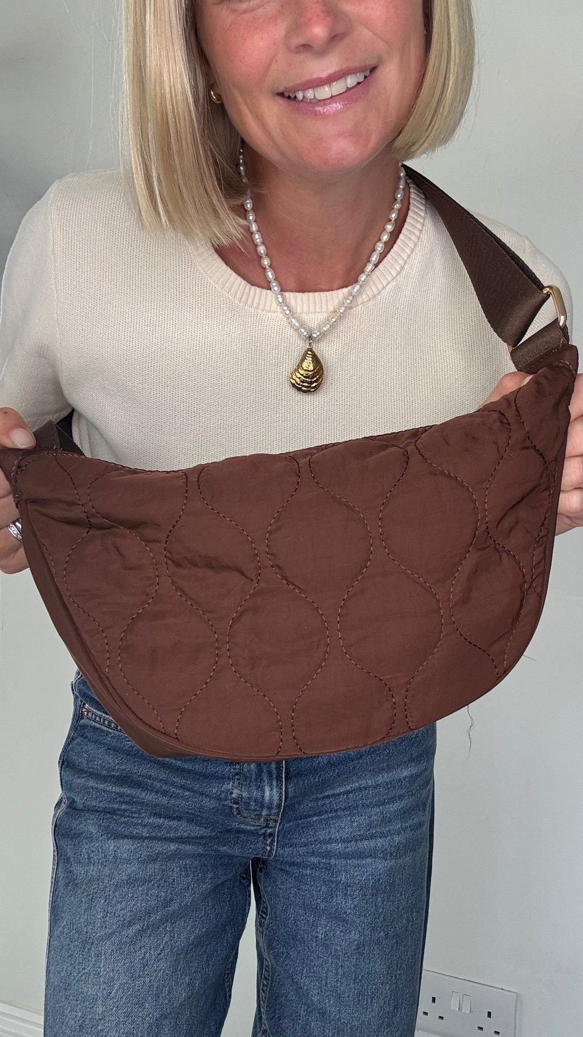 Dark Brown Quilted Crossbody Bag