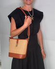 Dark Tan & Raffia Bucket Bag