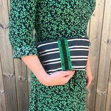 Load image into Gallery viewer, Black &amp; Green Glitter Stripe Small Clutch/ Make Up Bag
