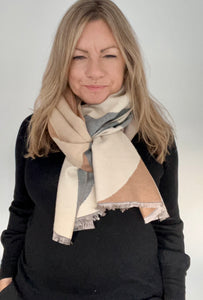 Grey & Camel Retro Print Blanket Scarf