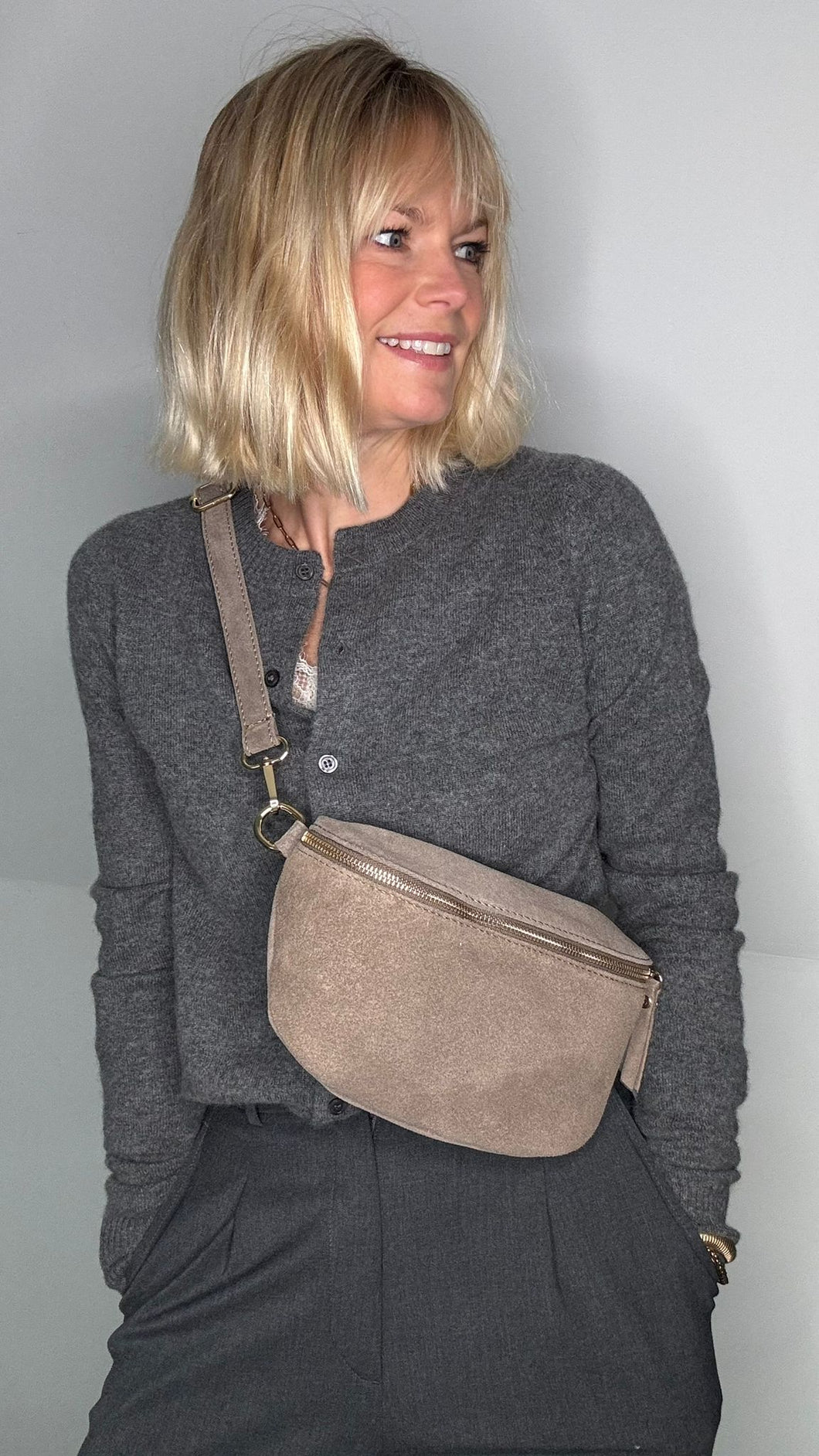 Suede Large Dark Taupe Crossbody/ Waist Bag